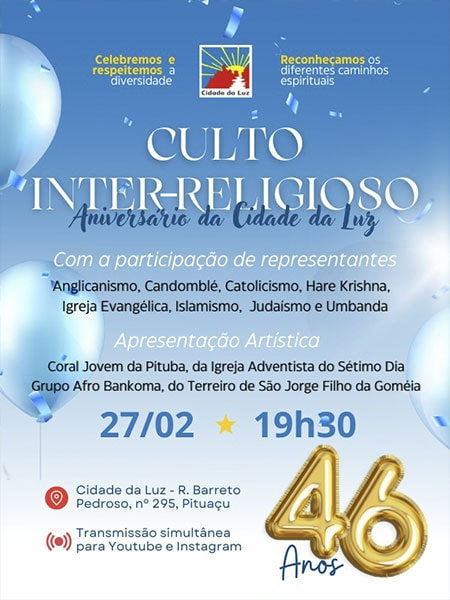 Culto Inter-Religioso em comemoração ao aniversário da Luz - Cidade da Luz